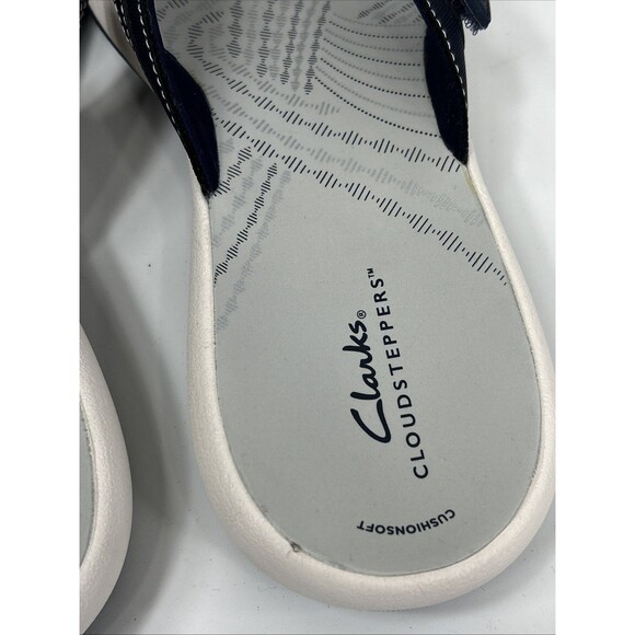 Clarks Cloudsteppers Comfort Flip Flops Sandals Sz 11 Navy Blue Gray Adjustable - Picture 3 of 6
